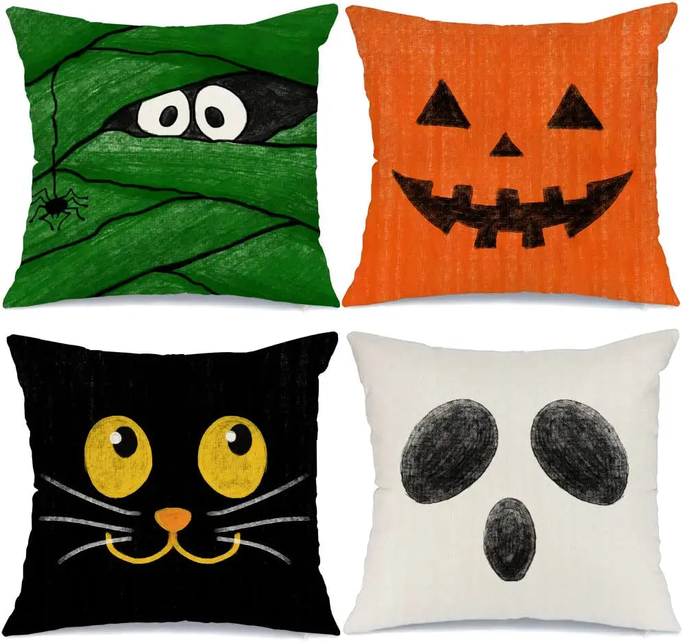MIULEE Halloween Decor Pillow Covers Fall Decorative Pillows Farmhouse  Throw Pillow Cases Velvet Pillowcases Pumpkin Spider Cat Ghost for Sofa 4  Pack