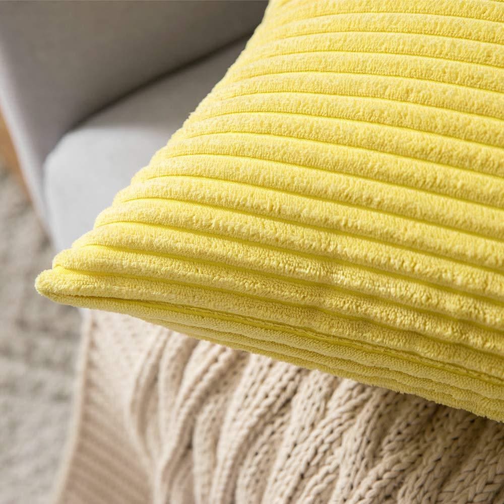MIULEE Lemon Yellow Throw Pillow Covers Corduroy Soft Soild Decorative Square Cushion Covers 2