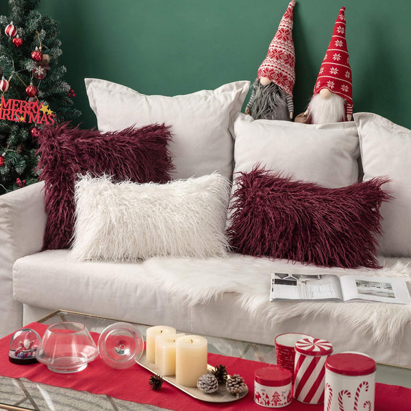 Miulee Christmas Faux Fur Throw Pillow Cover Decorative New Luxury Series Style Cushion Case 2 Pack.