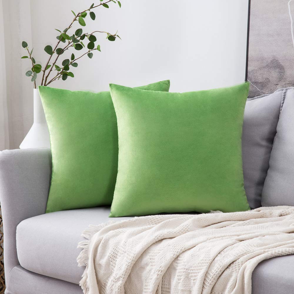 Miulee Velvet Pillow Covers Apple Green Decorative Square Pillowcase Soft Solid Cushion Case 2 Pack.