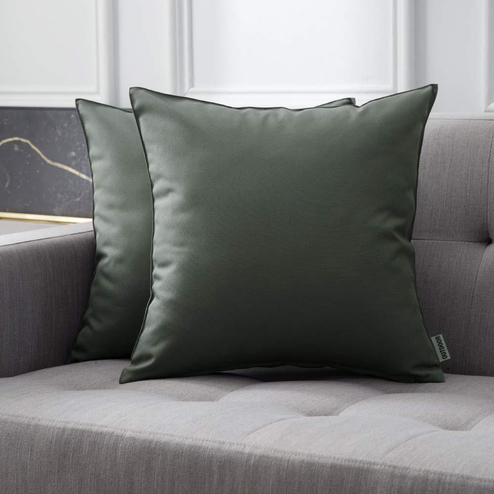 Miulee Dark Green Decorative Outdoor Waterproof Pillow Covers Square Garden Cushion Sham Throw Pillowcase Shell 2 Pack.