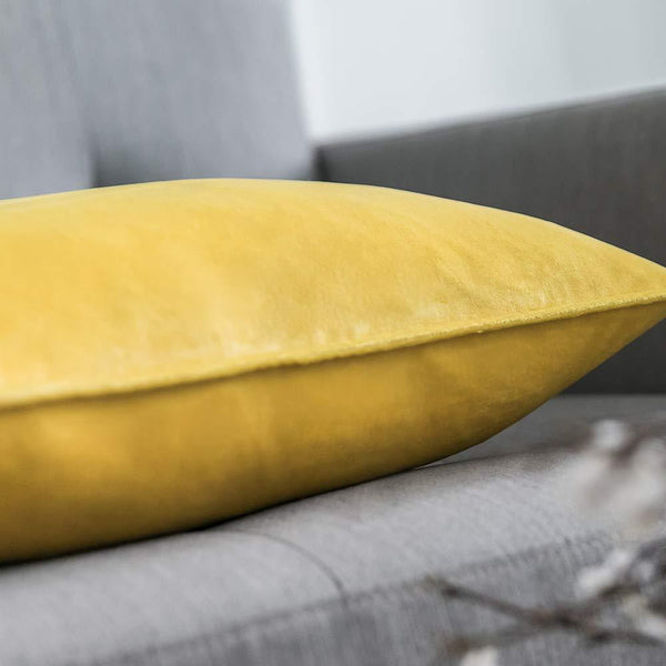 Miulee Lemon Yellow Decorative Velvet Throw Pillow Cover Soft Soild Square Flanged Cushion Case 2 Pack.