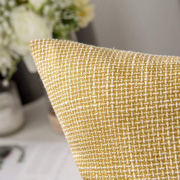 Miulee Yellow Decorative Linen Throw Pillow Covers Triple Button Vintage Farmhouse Cushion Case 2 Pack.