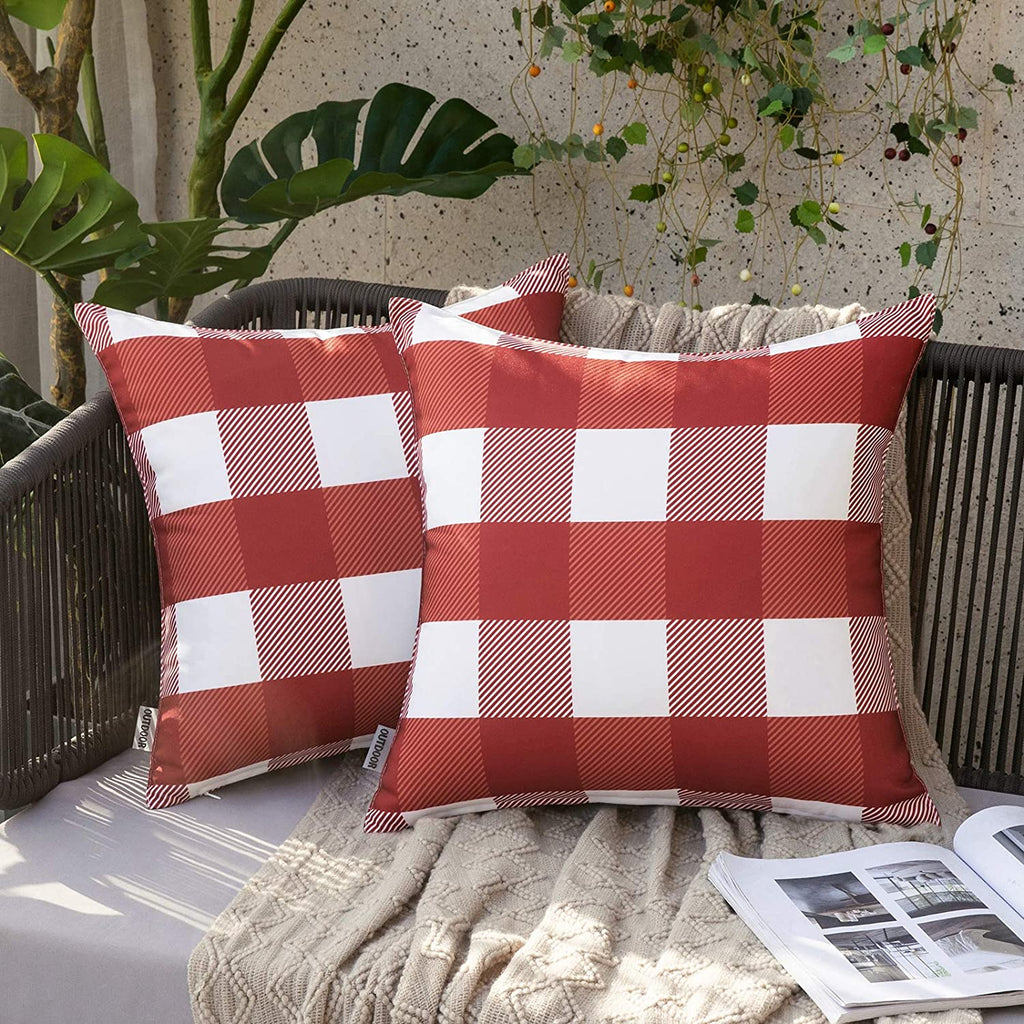 MIULEE Giveaway Outdoor Waterproof Throw Pillow Covers Retro Checkers Plaids Pillowcases Decorative Cushion Cases for Patio Garden 2 Pack