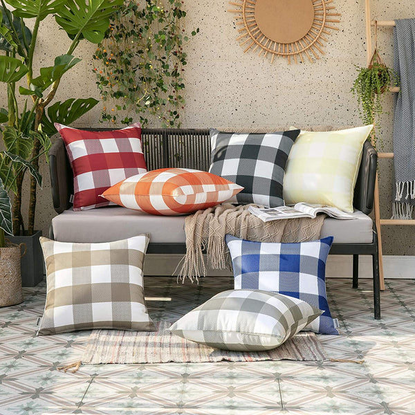 MIULEE Outdoor Waterproof Throw Pillow Covers Retro Checkers Plaids Pillowcases Decorative Cushion Cases for Patio Garden 2 Pack