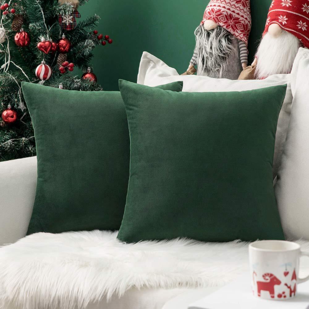 Miulee Christmas Velvet Pillow Covers Decorative Soft Solid Cushion Case 2 Pack.