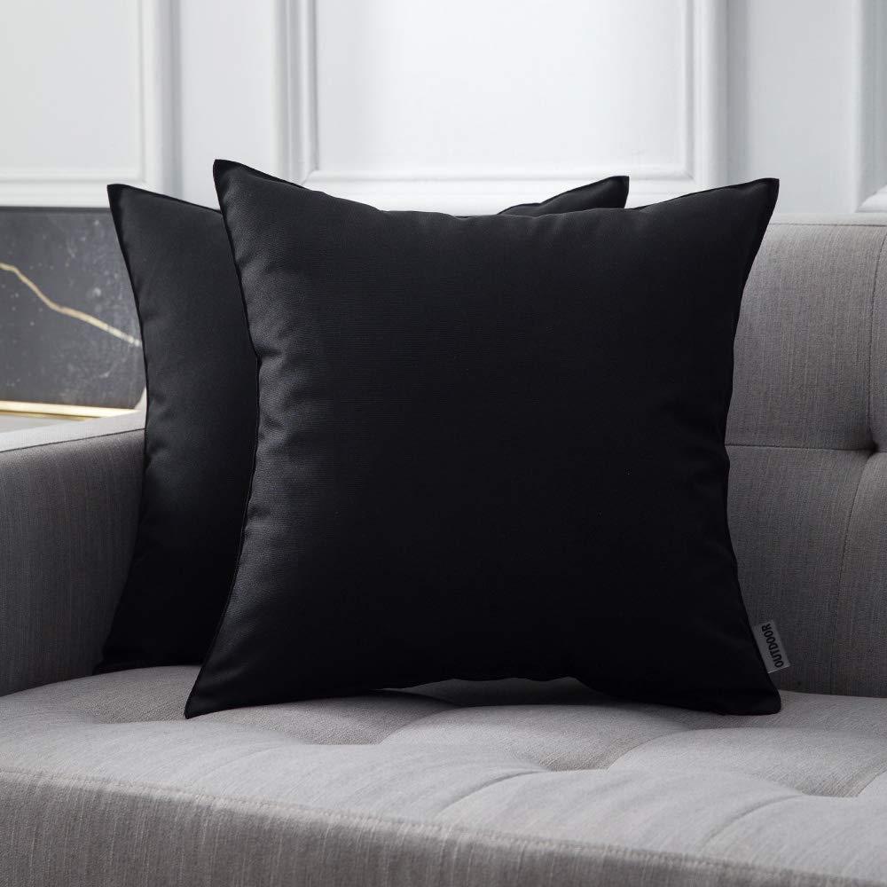 Miulee Black Decorative Outdoor Waterproof Pillow Covers Square Garden Cushion Sham Throw Pillowcase Shell 2 Pack.