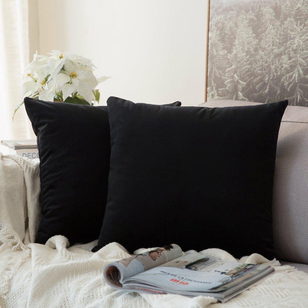 Miulee Velvet Pillow Covers Black Decorative Square Pillowcase Soft Solid Cushion Case 2 Pack.