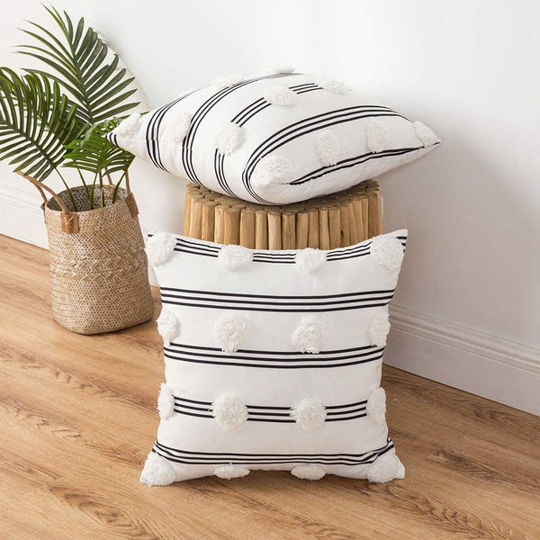 MIULEE Boho Decorative Throw Pillow Cover Striped Tufted Cushion Cases Pillowcase 2 Pack.