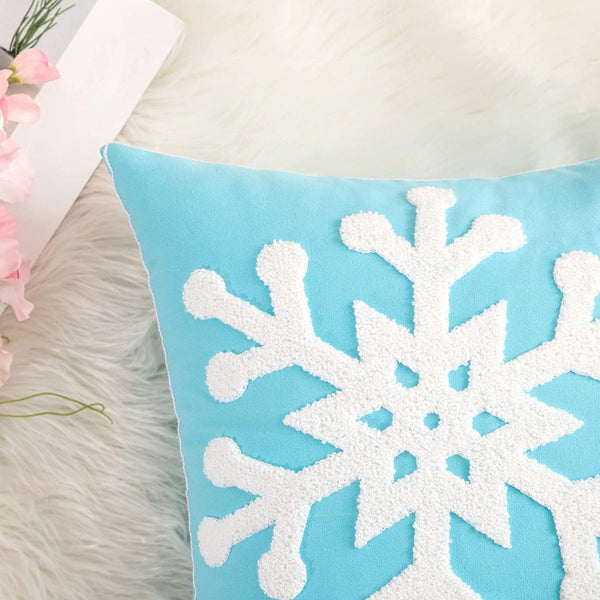 MIULEE Blue Canvas Decorative Christmas Snowflake Throw Pillow Covers Embroidery Cushion Cases 2 Pack.