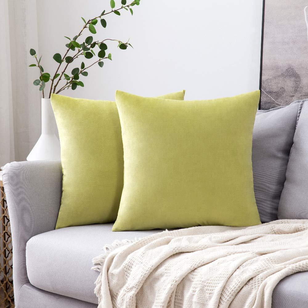 Miulee Velvet Pillow Covers Chartreuse Green Decorative Square Pillowcase Soft Solid Cushion Case 2 Pack.
