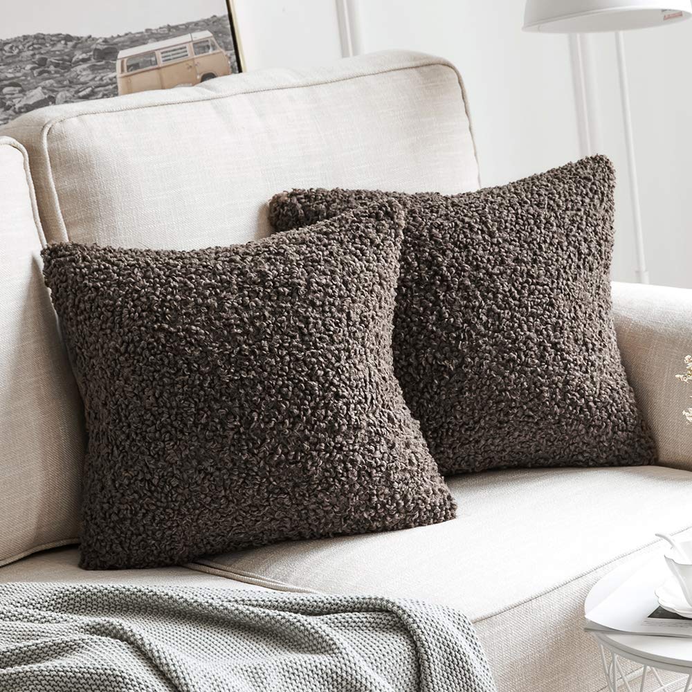 Miulee Chocolate Decorative Faux Fur Throw Pillow Covers Super Soft Wool Pillow Cases Cushion Covers 2 Pack.