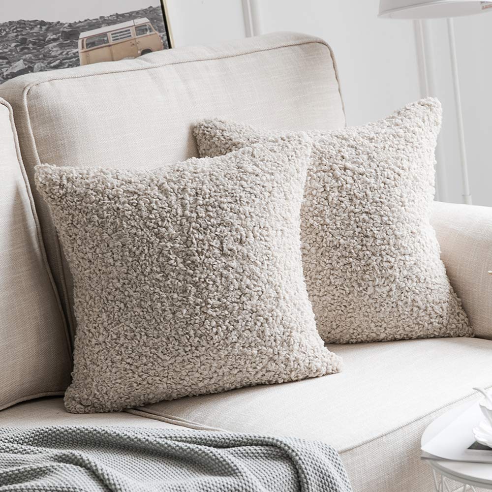 Miulee Grayish White Decorative Faux Fur Throw Pillow Covers Super Soft Wool Pillow Cases Cushion Covers 2 Pack.
