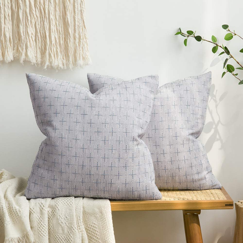 MIULEE Greyish Purple Decorative Burlap Linen Throw Pillow Covers Modern Farmhouse Pillowcase Rustic Woven Textured Cushion Cover 2 Pack