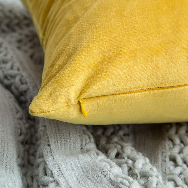 Miulee Velvet Pillow Covers Lemon Yellow Decorative Square Pillowcase Soft Solid Cushion Case 2 Pack.