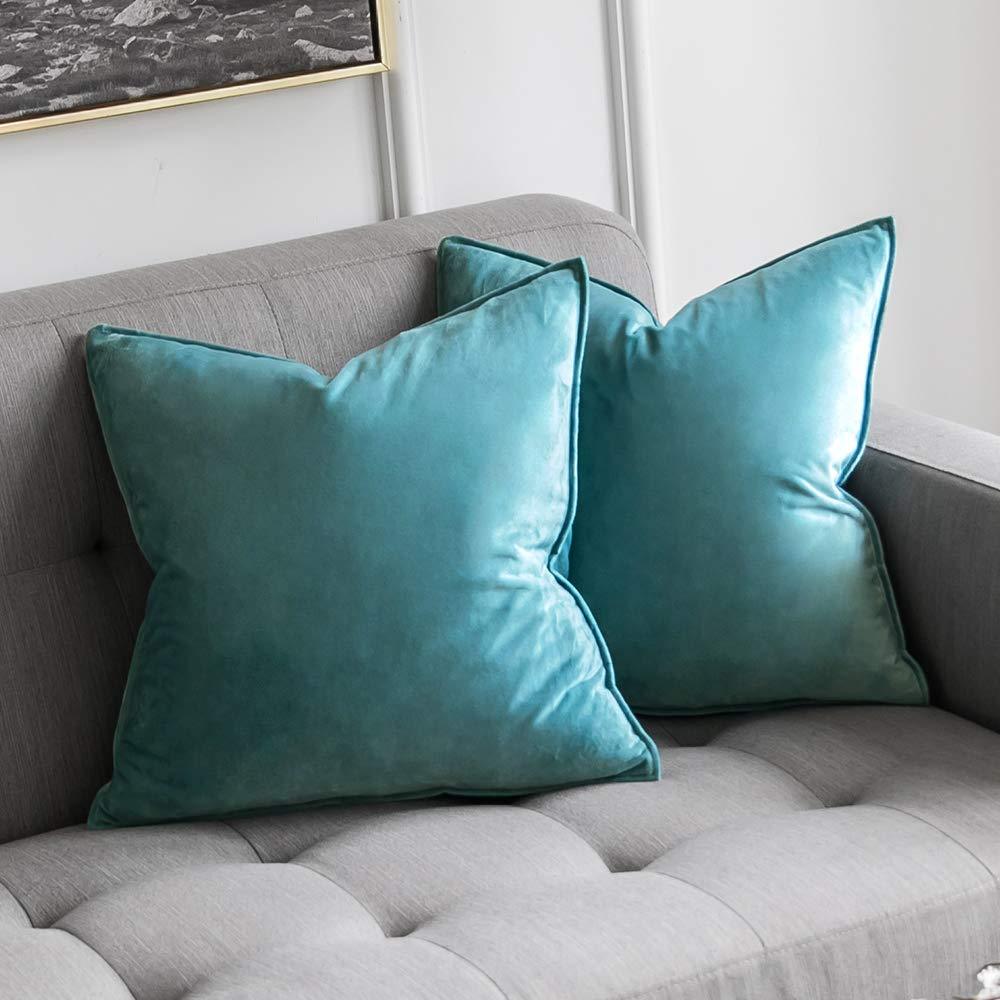 Miulee Flanged Velvet Throw Pillow Cover Soft Soild Square Decorative Cushion Case 2 Pack.