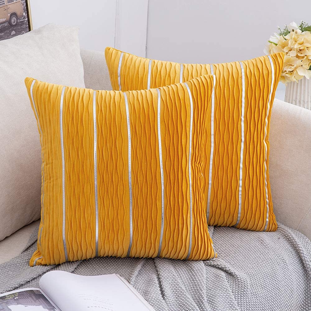 MIULEE Velvet Decorative Throw Pillow Covers Stripe Ripple Lumbar Pillowcases 2 Pack