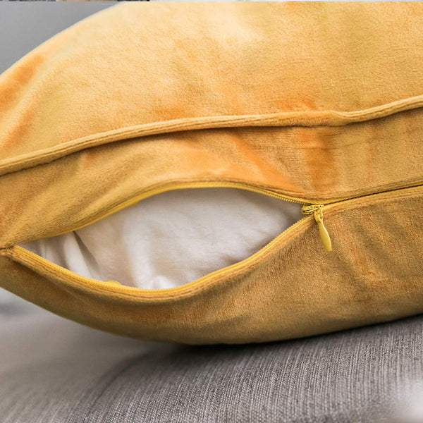 Miulee Orange Yellow and Grey Decorative Velvet Throw Pillow Cover Soft Soild Square Flanged Cushion Case 2 Pack.