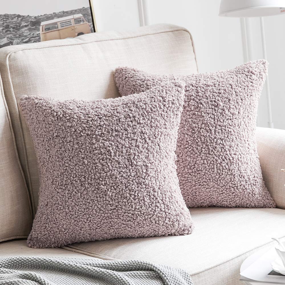 Miulee Pink Decorative Faux Fur Throw Pillow Covers Super Soft Wool Pillow Cases Cushion Covers 2 Pack.
