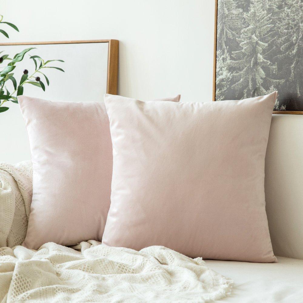 Miulee Velvet Pillow Covers Pink Decorative Square Pillowcase Soft Solid Cushion Case 2 Pack.