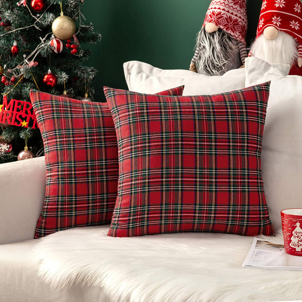 MIULEE Red Scottish Tartan Plaid Throw Pillow Covers Farmhouse Classic Decorative Cushion Cases 2 Pack.