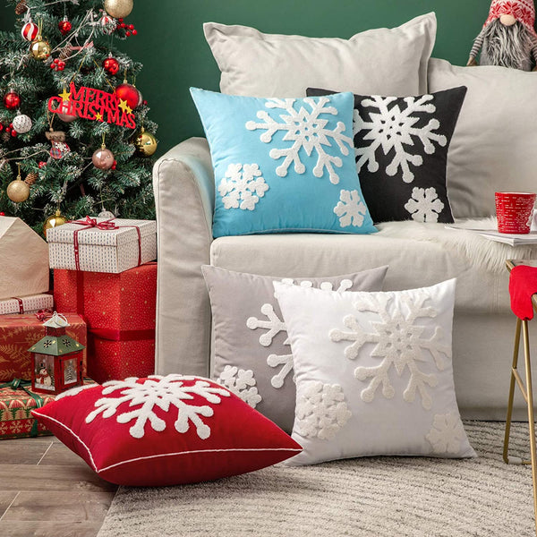 MIULEE Christmas Canvas Decorative Snowflake Throw Pillow Covers Embroidery Cushion Cases 2 Pack.