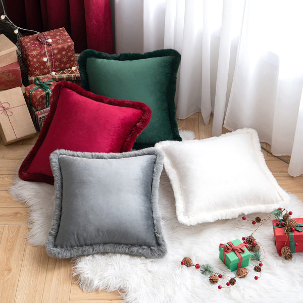 MIULEE Velvet Christmas Pillow Covers with Faux Fur 2 Pack