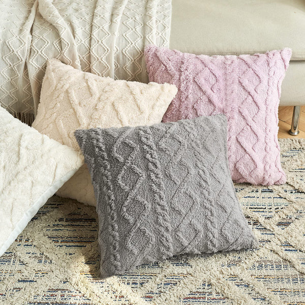 MIULEE Faux Wool Short Fleece Square Patterned Throw Pillow Covers 2 Pack