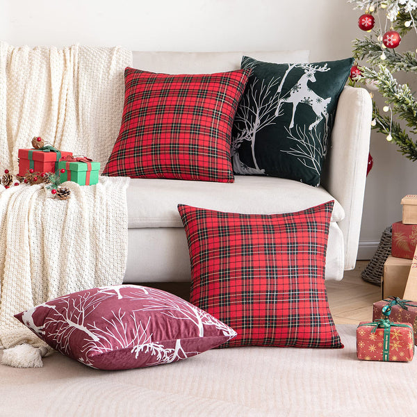 MIULEE Christmas Scottish Golden Grid Pillow Covers 2 Pack