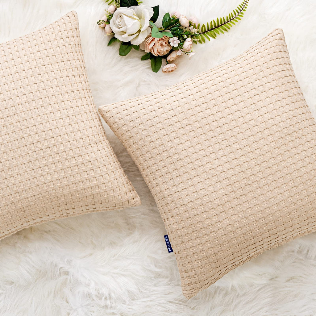 MIULEE Decorative Pillow Covers Waffle Weave Cotton Pillow Cases Soft Cushion Covers for Bed Couch Sofa 2 Pack