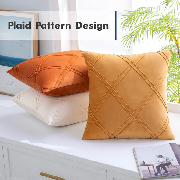 MIULEE Soft Velvet Decorative Throw Pillow Covers Luxury Solid Plaid Square Pillowcases Couch Pillows Cushion Covers for Bed Sofa 2 Pack