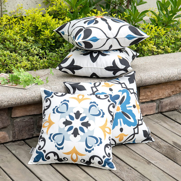 MIULEE Outdoor Waterproof Throw Pillow Covers Boho Floral Pattern Farmhouse Luxury Decorative Square Pillowcases for Chair Patio Garden Couch 4 Pack