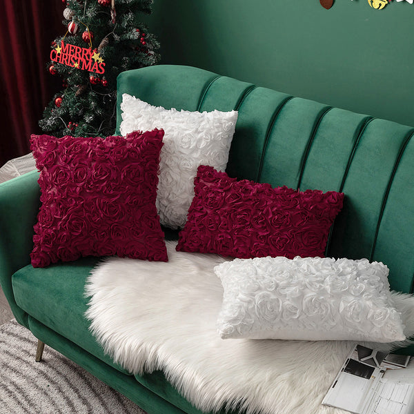 Miulee Christmas 3D Decorative Romantic Stereo Chiffon Rose Flower Pillow Cover Solid Square Pillowcase 1 Pack.
