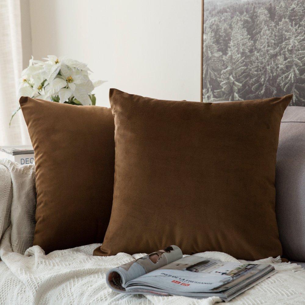 Miulee Velvet Pillow Covers Chocolate Decorative Square Pillowcase Soft Solid Cushion Case 2 Pack.