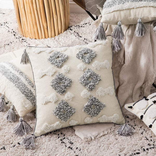 MIULEE Decorative Throw Pillow Cover Tribal Boho Woven Tufted Pillowcase with Tassels Super Soft Pillow Sham Cushion.