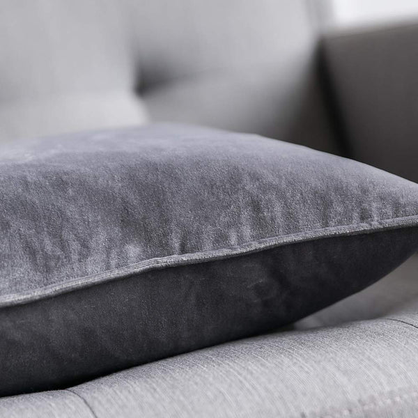 Miulee Grey Decorative Velvet Throw Pillow Cover Soft Soild Square Flanged Cushion Case 2 Pack.