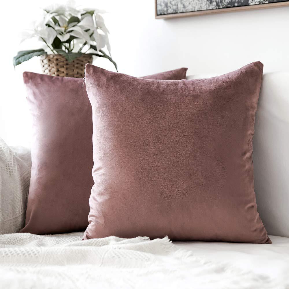 Miulee Velvet Pillow Covers Jam Decorative Square Pillowcase Soft Solid Cushion Case 2 Pack.