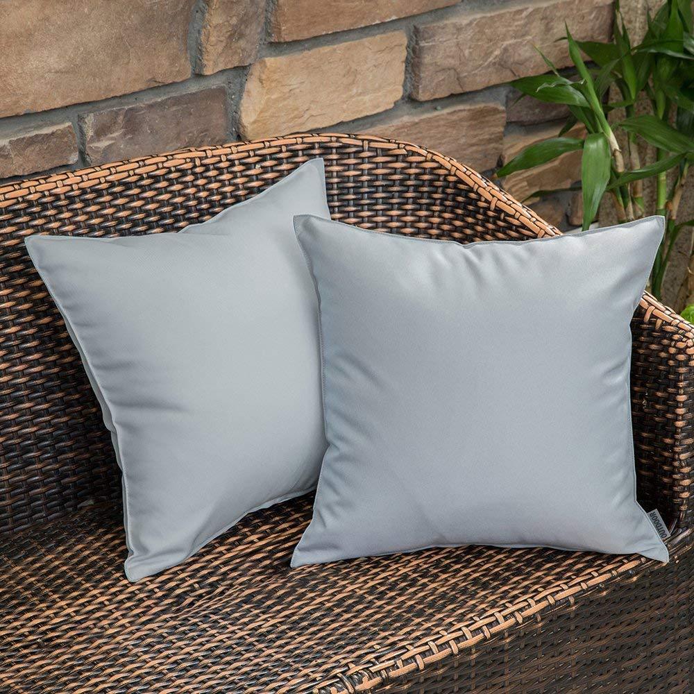 Miulee Light Grey Decorative Outdoor Waterproof Pillow Covers Square Garden Cushion Sham Throw Pillowcase Shell 2 Pack.