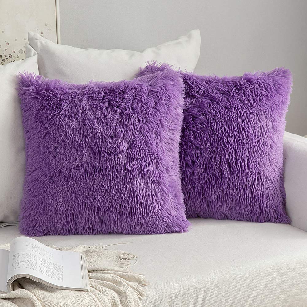 Miulee Purple Christmas Decoration Luxury Faux Fur Throw Pillow Cover Deluxe Plush Cushion Cover Shell 2 Pack.