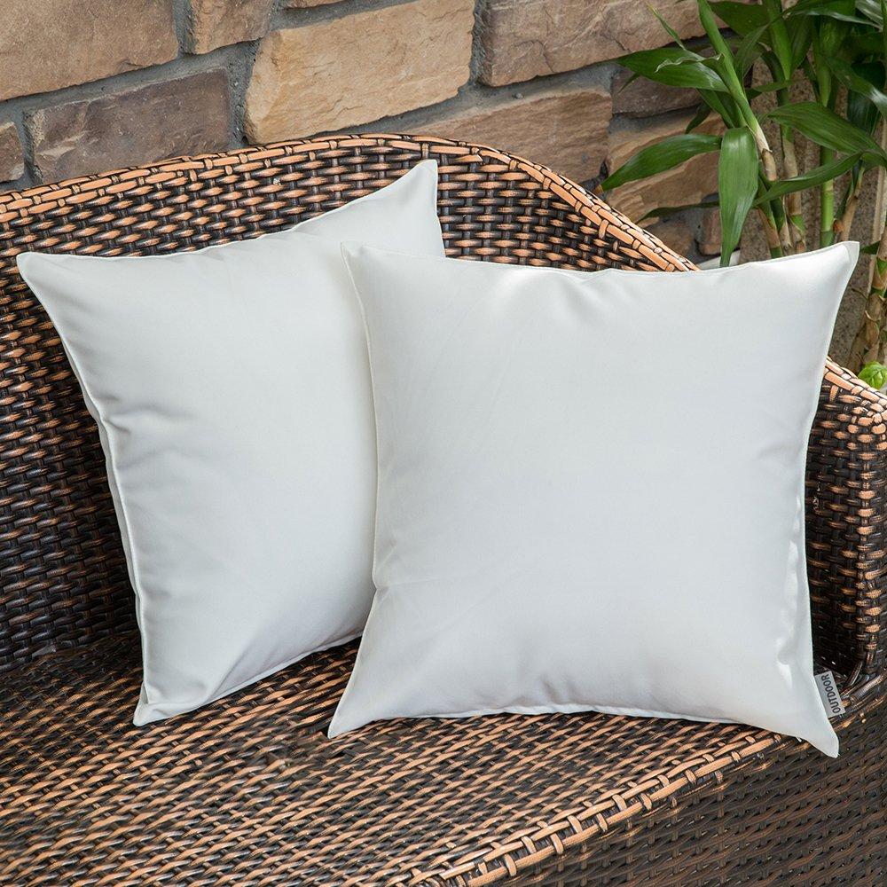 Miulee White Decorative Outdoor Waterproof Pillow Covers Square Garden Cushion Sham Throw Pillowcase Shell 2 Pack.