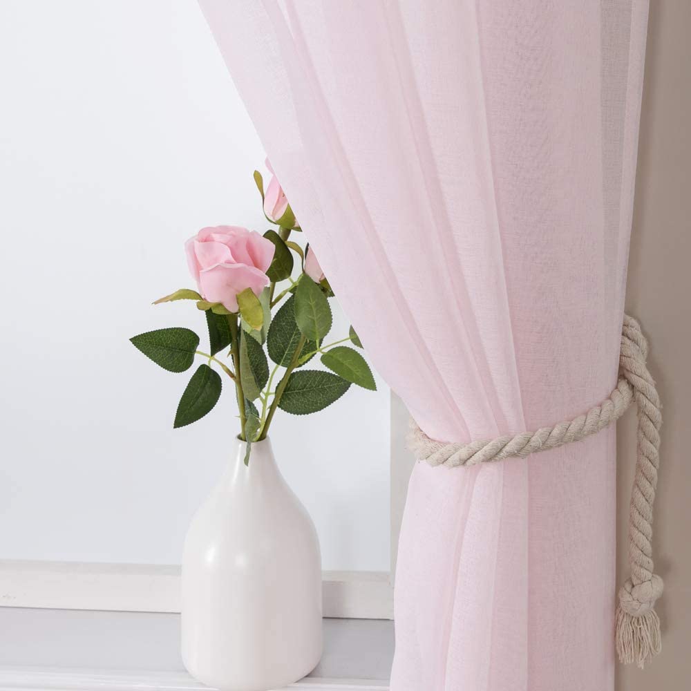 MIULEE Linen Textured Sheer Curtain for Bedroom/Living Room Semi Transparent Farmhouse 2 Panels