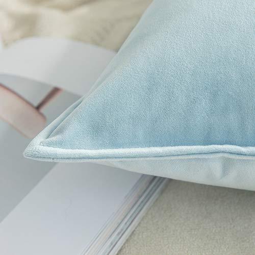 Miulee Baby Blue Decorative Velvet Throw Pillow Cover Soft Soild Square Flanged Cushion Case 2 Pack.