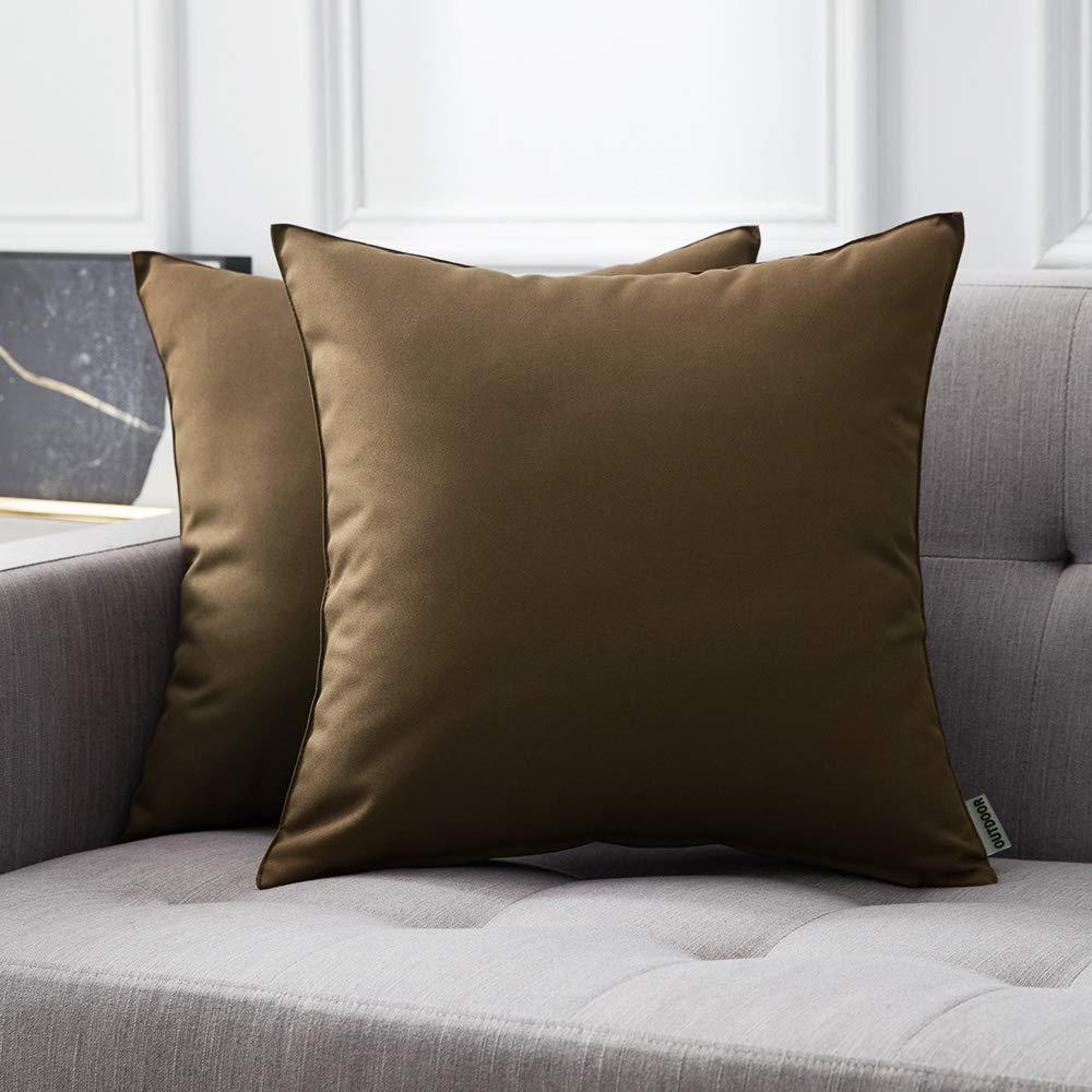 Miulee Brown Decorative Outdoor Waterproof Pillow Covers Square Garden Cushion Sham Throw Pillowcase Shell 2 Pack.