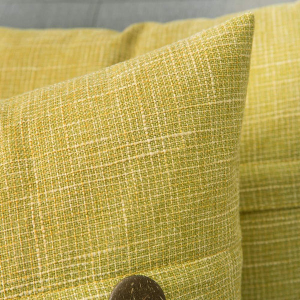 Miulee Chartreuse Decorative Linen Throw Pillow Covers Triple Button Vintage Farmhouse Cushion Case 2 Pack.