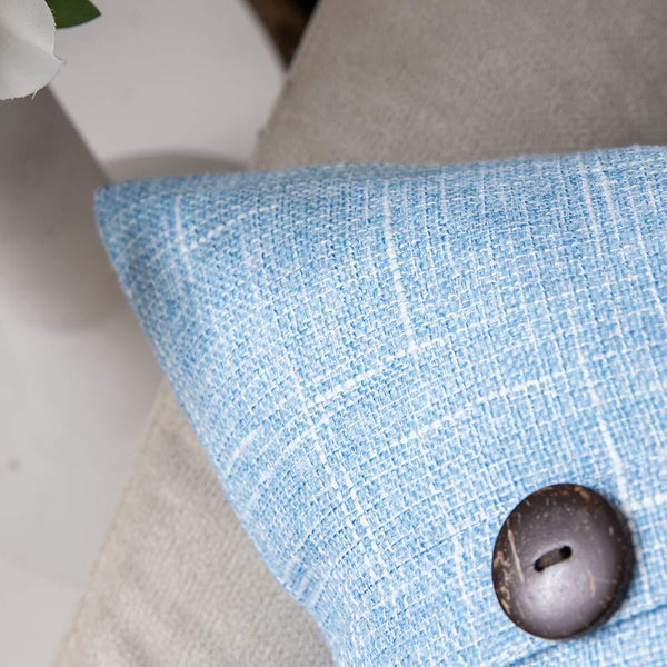 Miulee Light Blue Decorative Linen Throw Pillow Covers Triple Button Vintage Farmhouse Cushion Case 2 Pack.