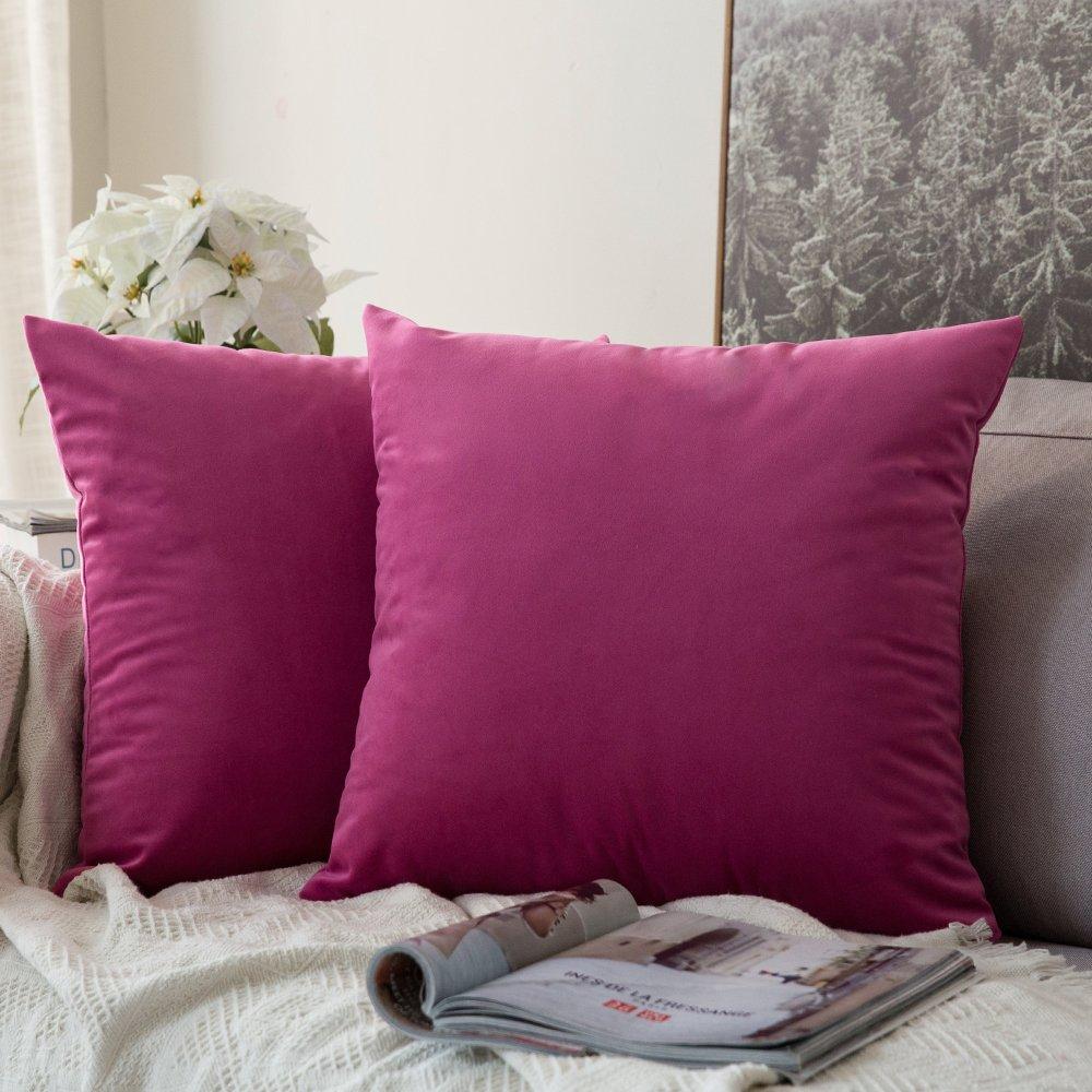 Miulee Velvet Pillow Covers Rose Red Decorative Square Pillowcase Soft Solid Cushion Case 2 Pack.