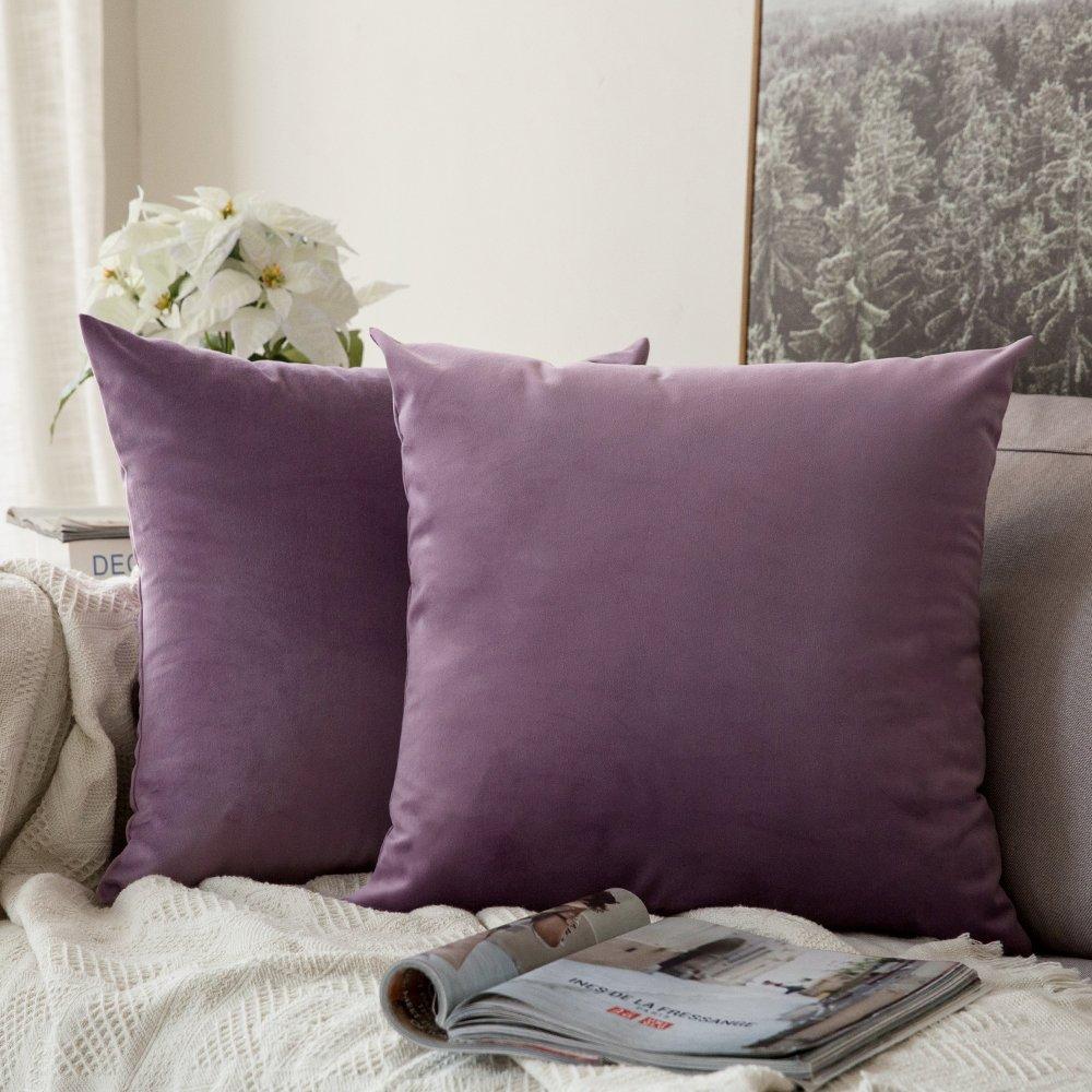Miulee Velvet Pillow Covers Violet Decorative Square Pillowcase Soft Solid Cushion Case 2 Pack.