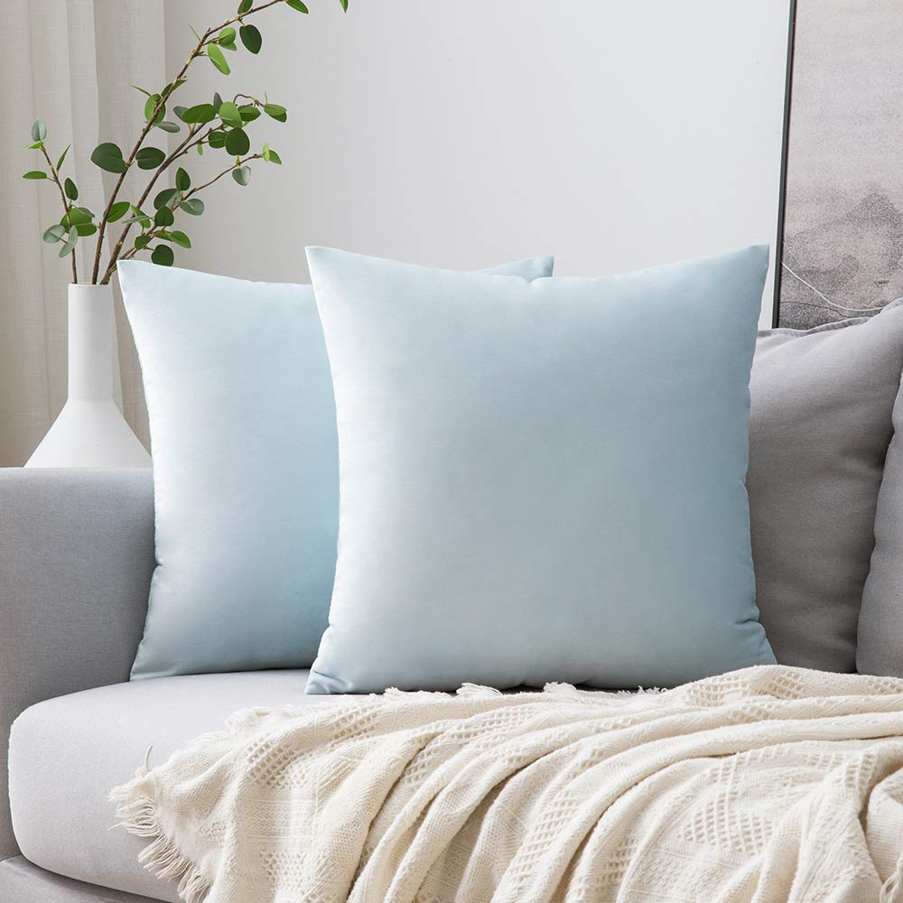 Miulee Velvet Pillow Covers Baby Blue Decorative Square Pillowcase Soft Solid Cushion Case 2 Pack.