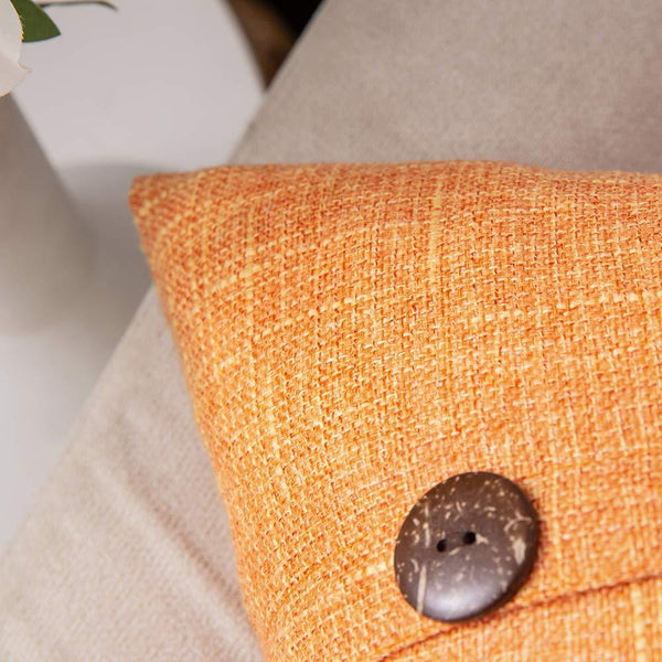 Miulee Bright Orange Decorative Linen Throw Pillow Covers Triple Button Vintage Farmhouse Cushion Case 2 Pack.