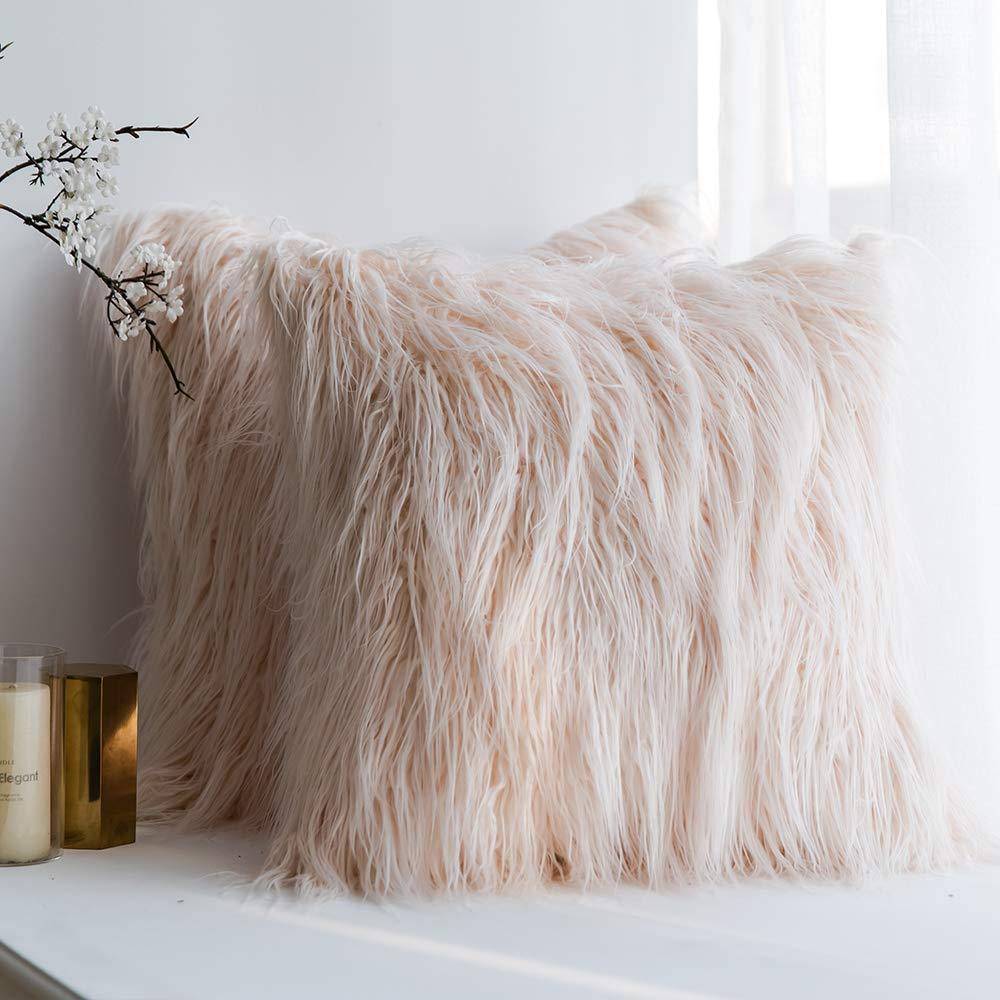 Miulee Pink Faux Fur Throw Pillow Cover Decorative New Luxury Series Style Cushion Case 2 Pack.